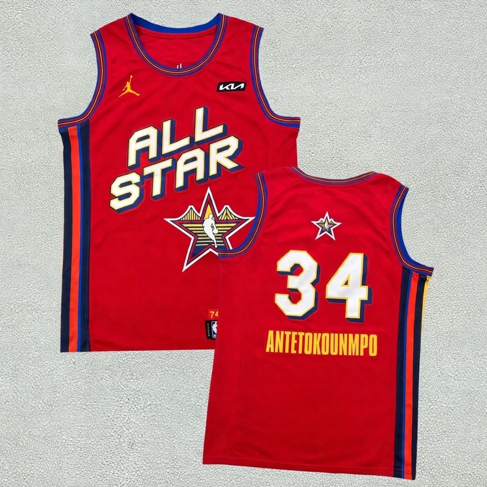 Jordan Giannis Antetokounmpo 34 NBA All Star Jersey Mens 44 Red Swingman 2025